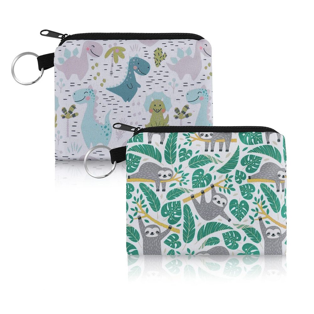 7249 2 Pcs Zipper Change Bag Animal Sloth Coin Bag Cartoon Printing Canvas